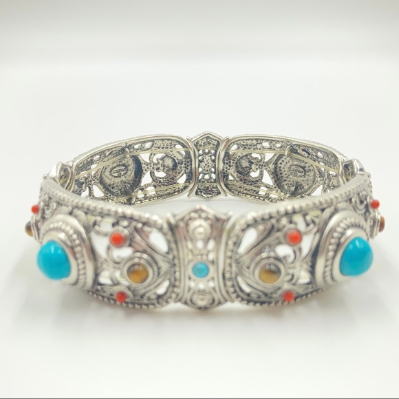 Graziano bracelet boho best western simulated turquoise tiger eye silver tone - Picture 12 of 14